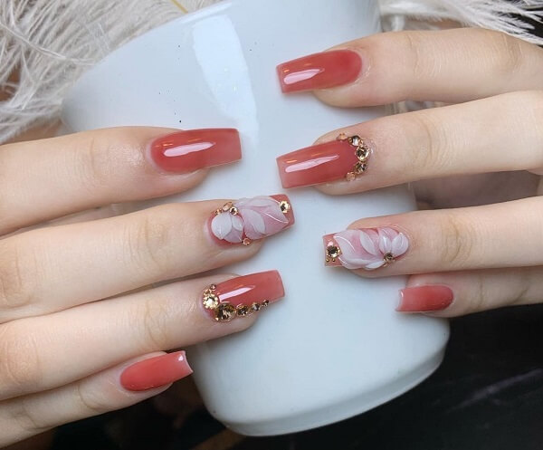 những mẫu nail màu hồng thạch 1