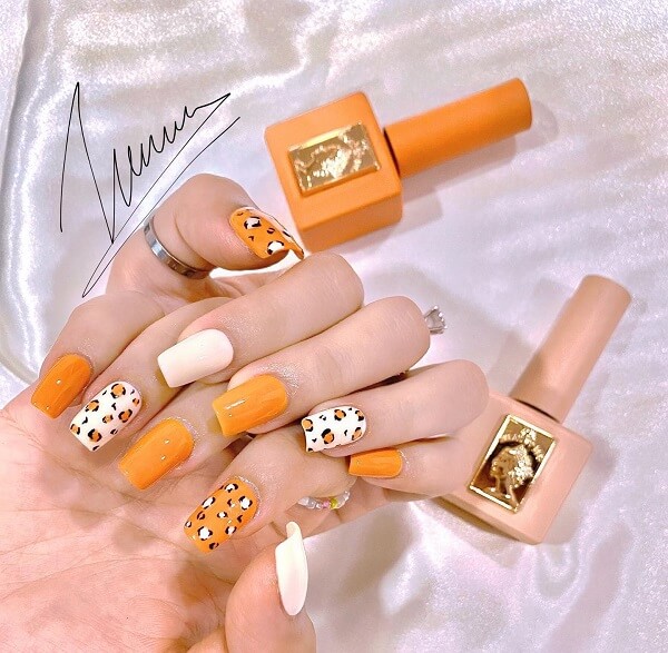 Mẫu nail màu cam 11