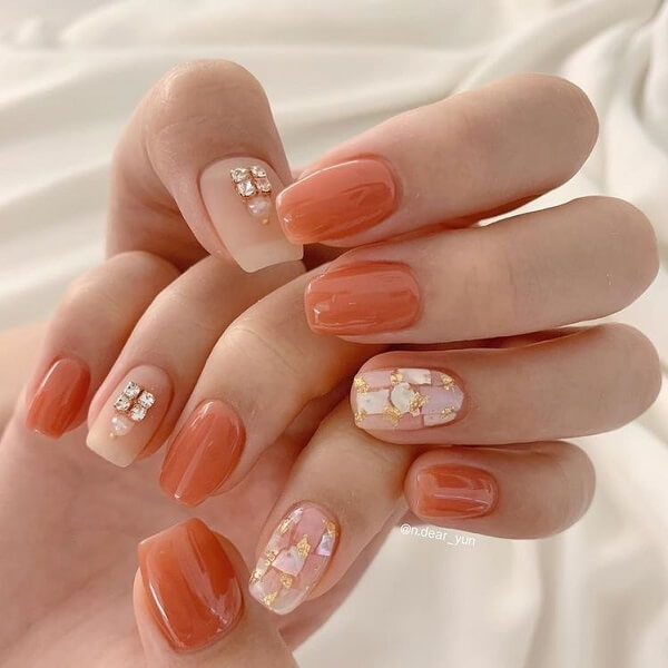 Mẫu nail màu cam 6