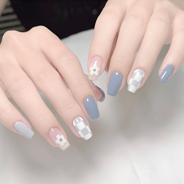 mẫu nail màu xanh 1