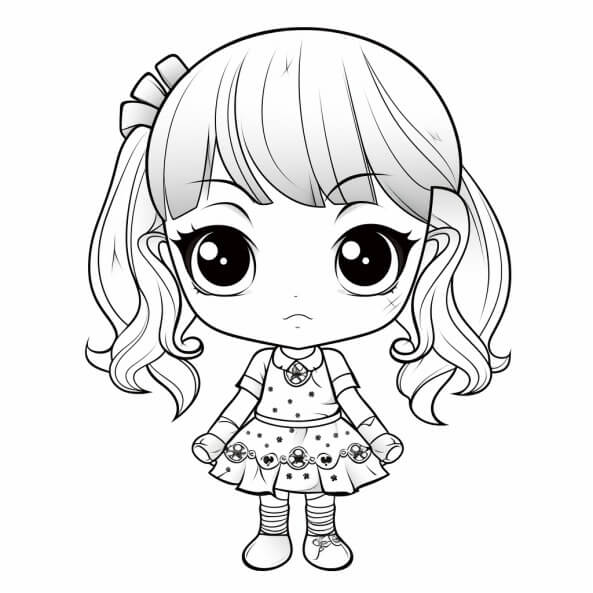 tranh tô màu búp bê giấy chibi 9