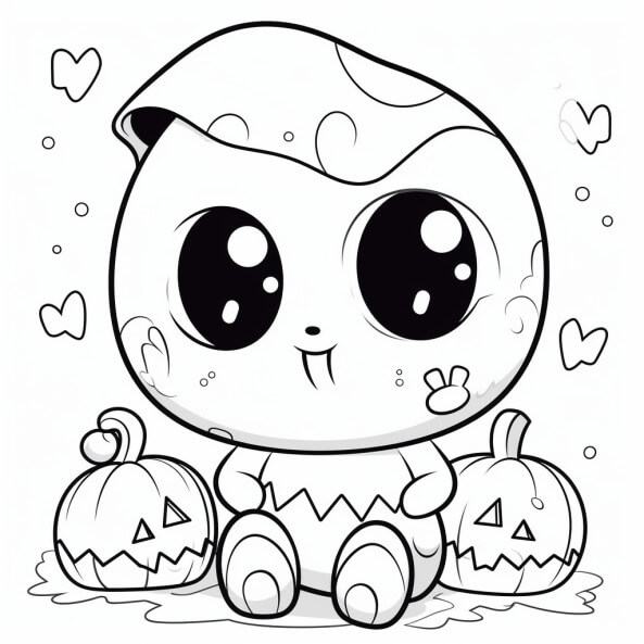 Tranh tô màu halloween cute 1