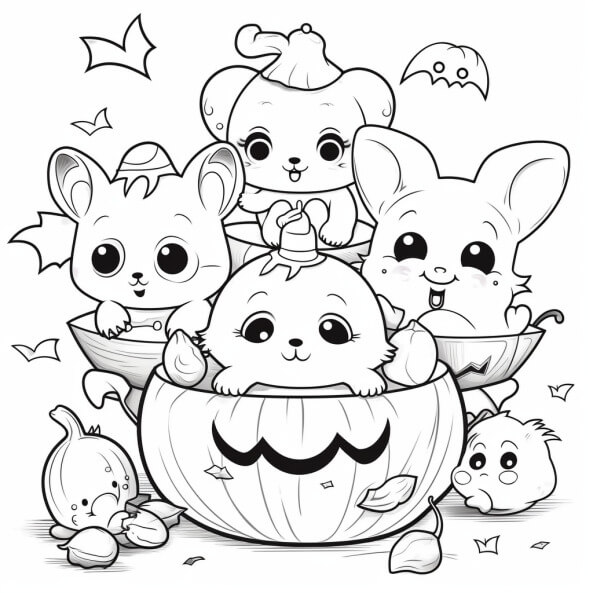 Tranh tô màu halloween cute 3