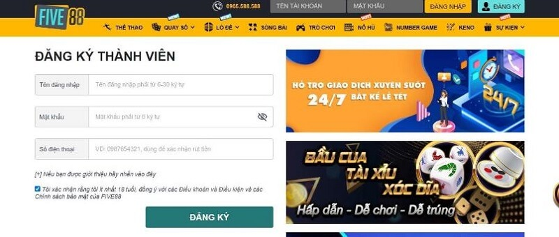 Chia sẻ cách thức đăng ký tài khoản thành viên Five88 cực kỳ đơn giản