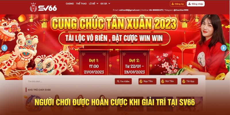 Người chơi được hoàn cược khi giải trí tại SV66