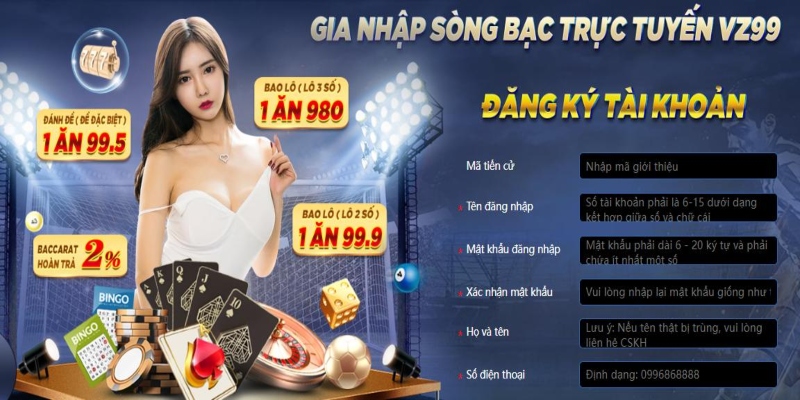 Điền thông tin để đăng ký vz99