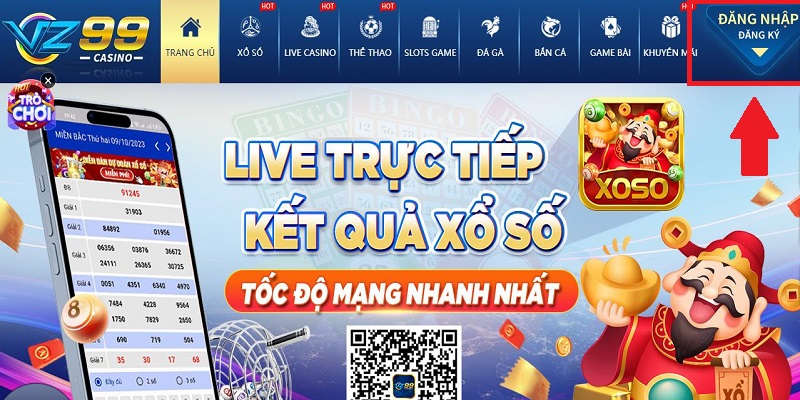 Nhấn mục “Đăng ký” để mở tài khoản tại vz99