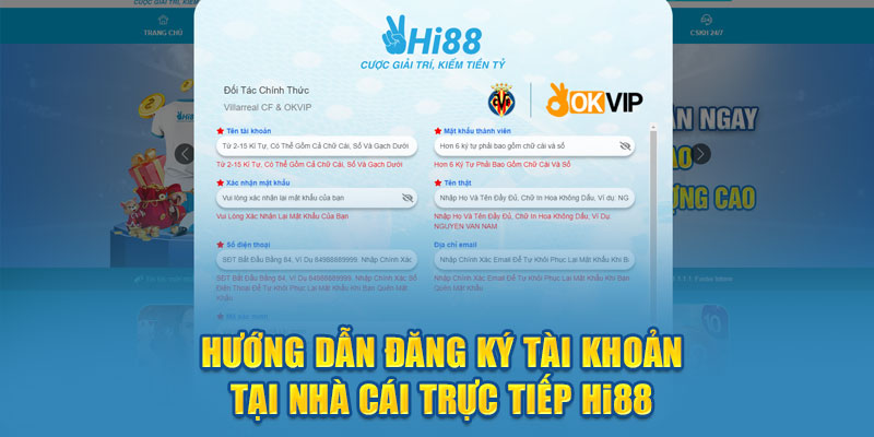  Các bước đăng ký tài khoản tại nhà cái trực tiếp Hi88 