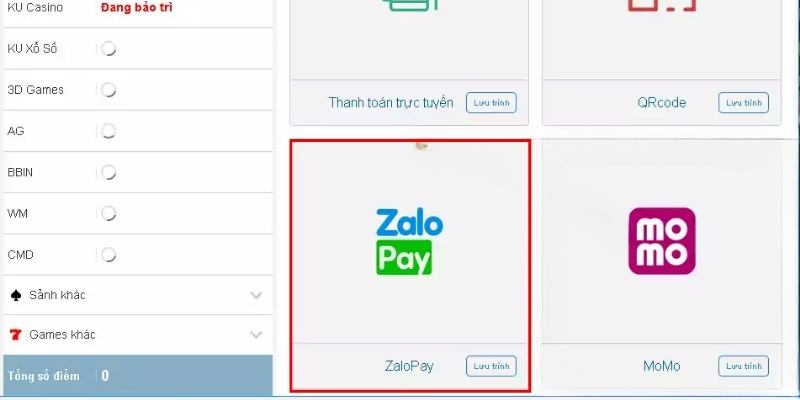 Nạp tiền Thabet cực dễ với Zalo pay